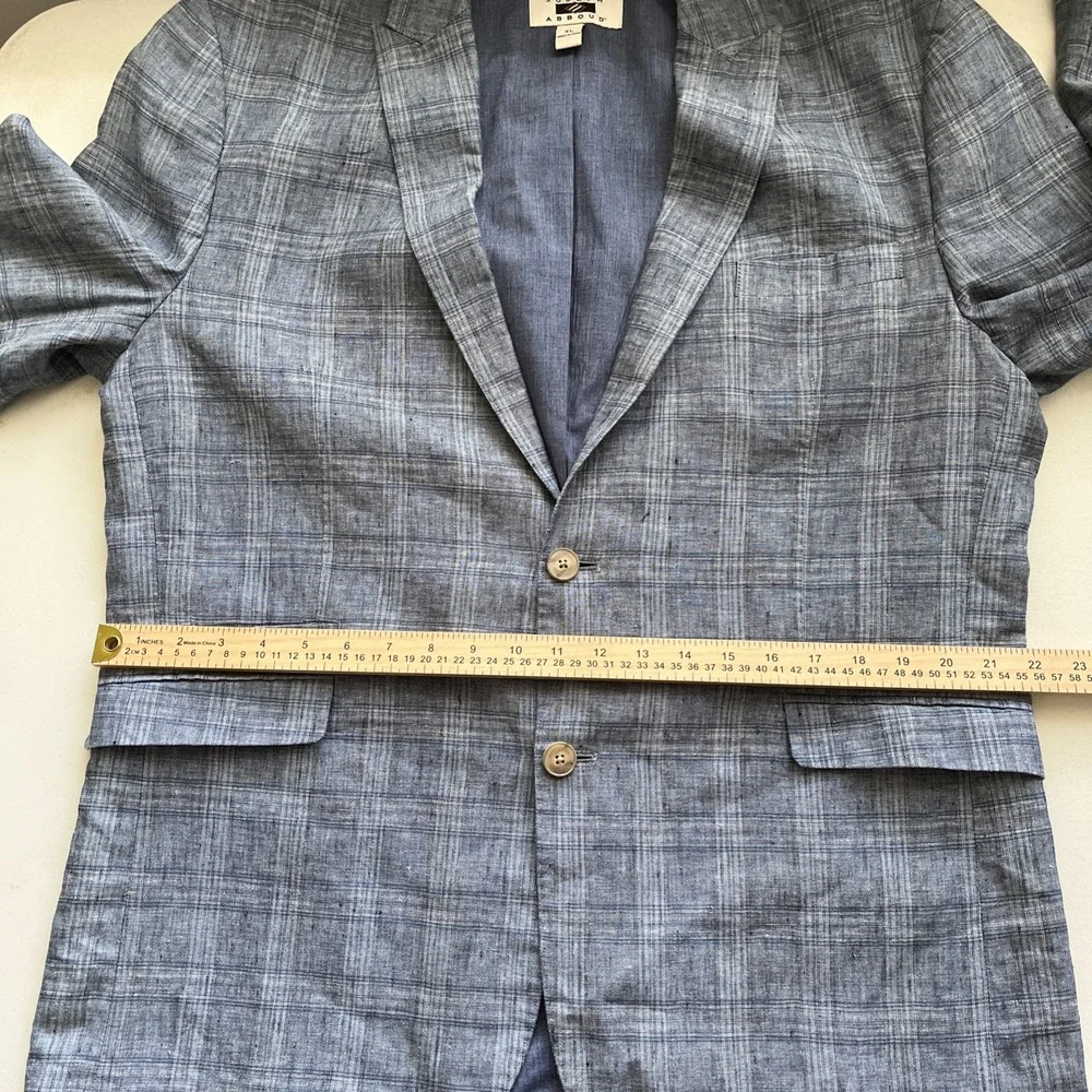 Joseph Abboud Men's Blue Plaid Linen Sport Coat Blazer Jacket XL Two Button